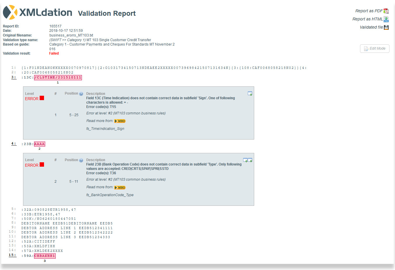 Validation report