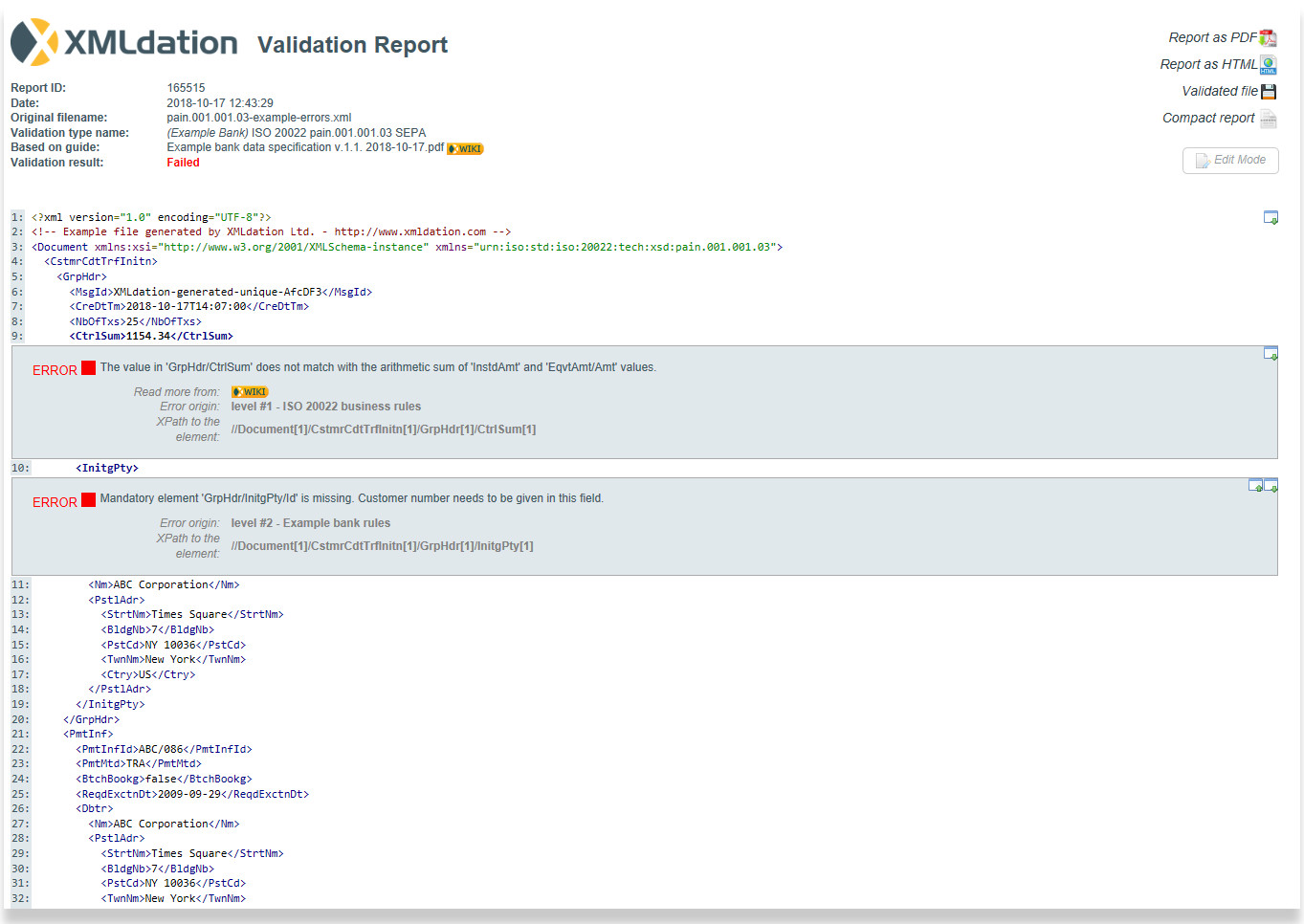 Validation report